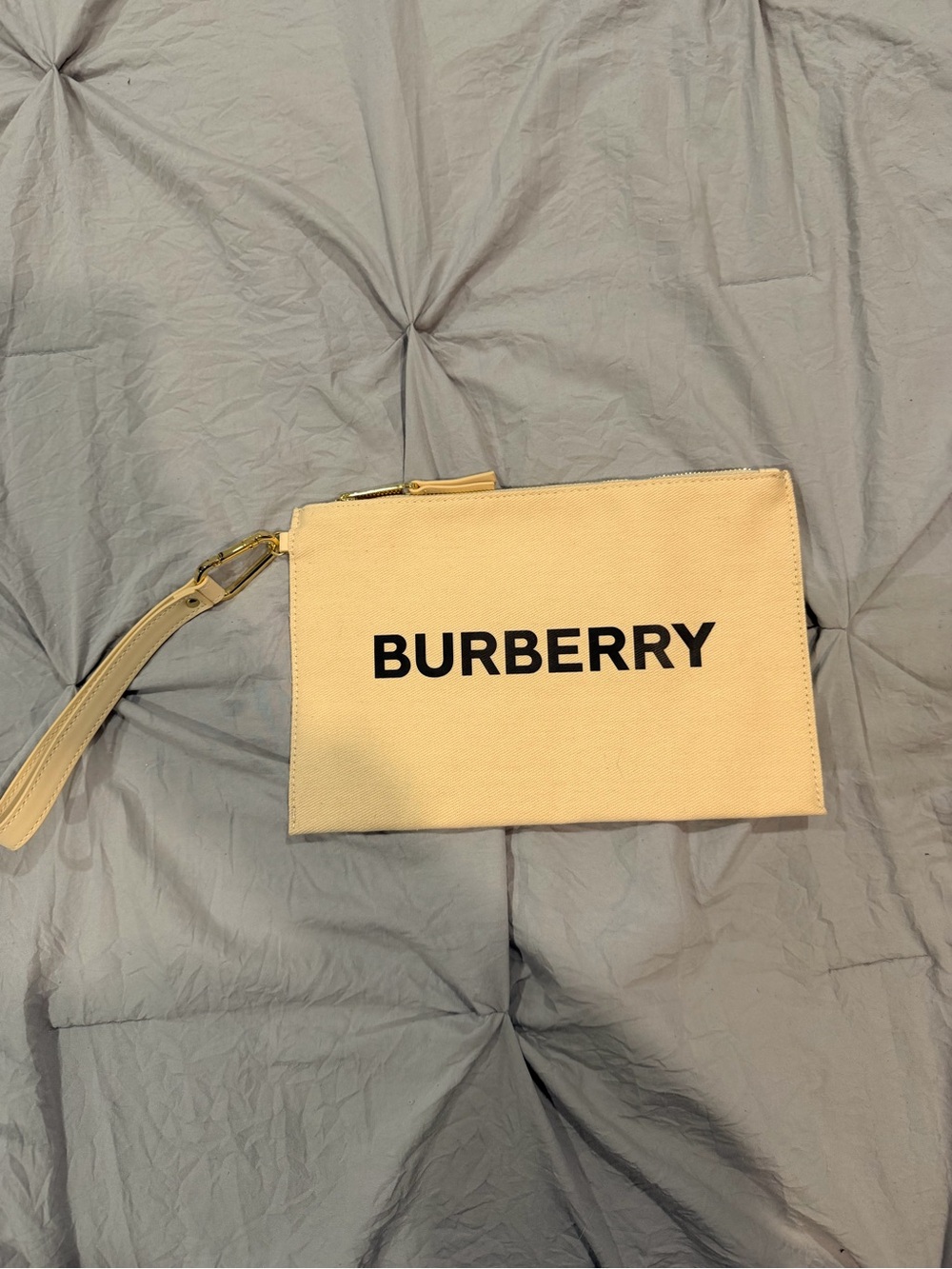 Burberry Beige Canvas Wristlet Pouch with Black Logo